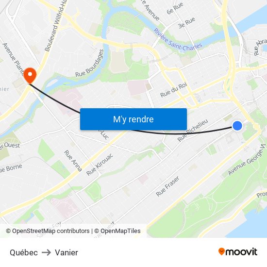 Québec to Vanier map