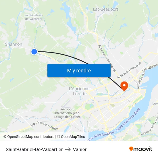 Saint-Gabriel-De-Valcartier to Vanier map
