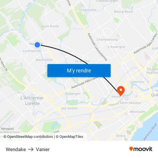 Wendake to Vanier map