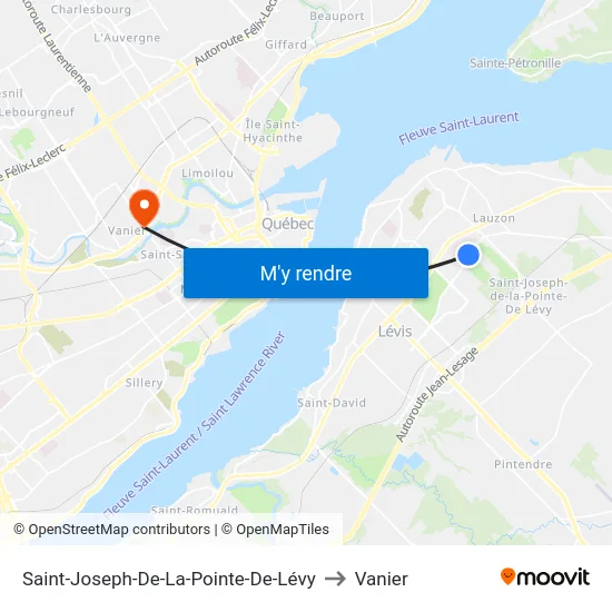 Saint-Joseph-De-La-Pointe-De-Lévy to Vanier map