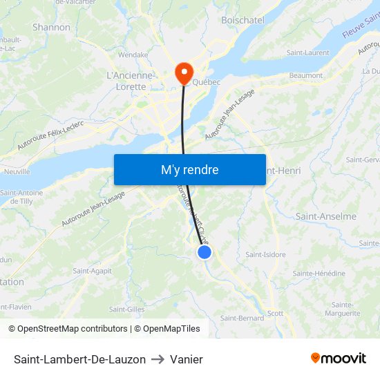 Saint-Lambert-De-Lauzon to Vanier map