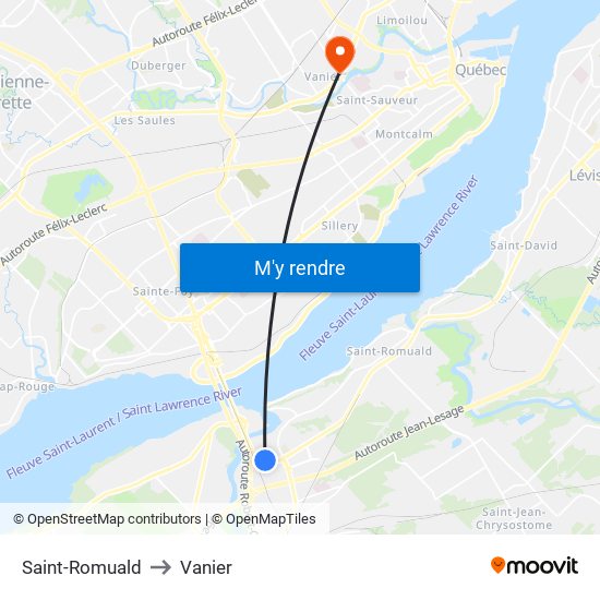 Saint-Romuald to Vanier map