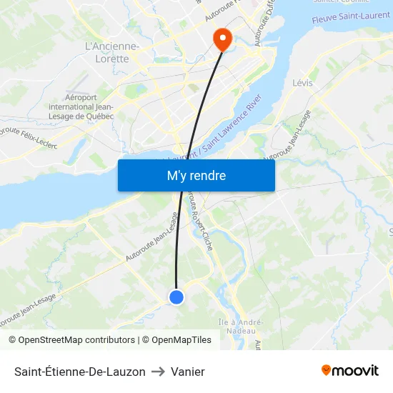 Saint-Étienne-De-Lauzon to Vanier map