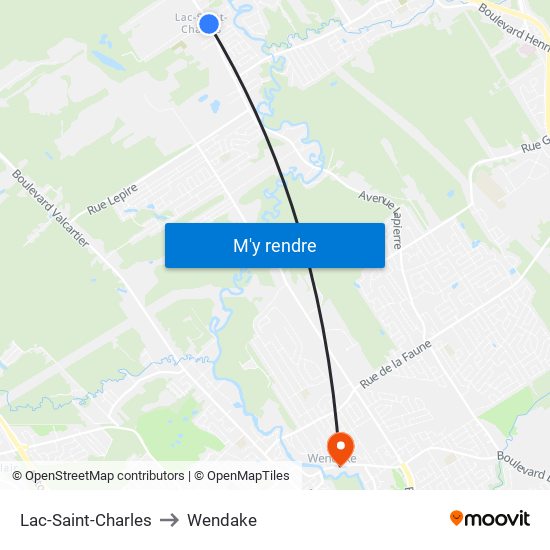 Lac-Saint-Charles to Wendake map