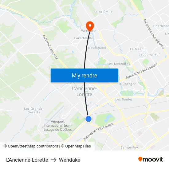 L'Ancienne-Lorette to Wendake map