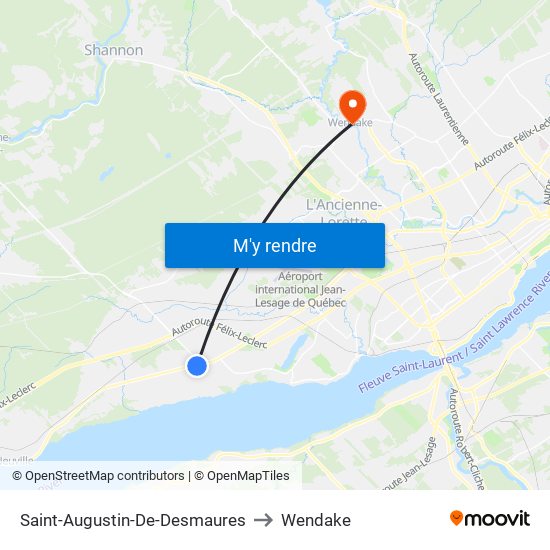 Saint-Augustin-De-Desmaures to Wendake map