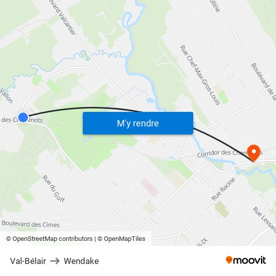 Val-Bélair to Wendake map
