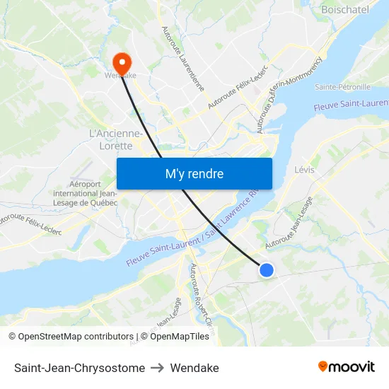 Saint-Jean-Chrysostome to Wendake map