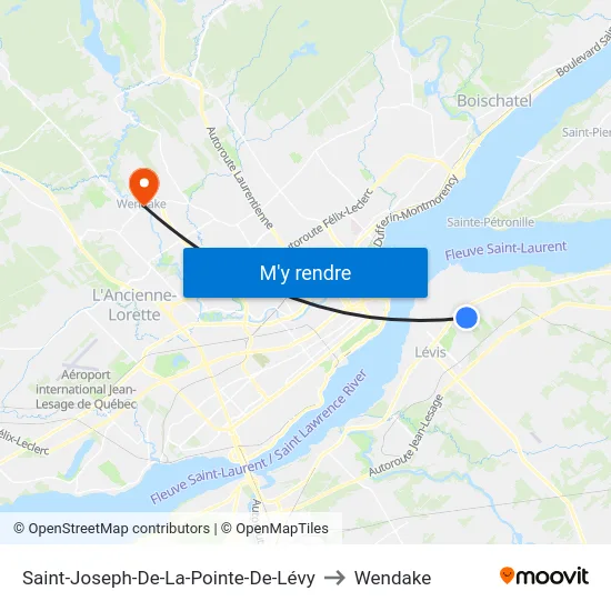 Saint-Joseph-De-La-Pointe-De-Lévy to Wendake map