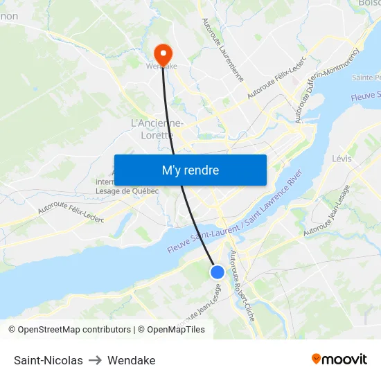 Saint-Nicolas to Wendake map