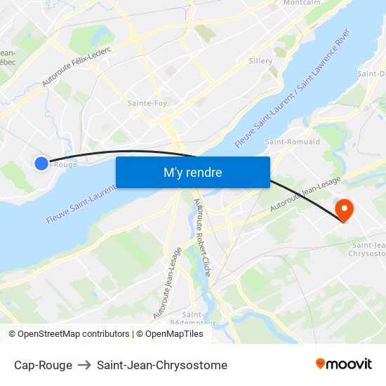 Cap-Rouge to Saint-Jean-Chrysostome map