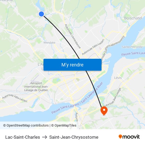 Lac-Saint-Charles to Saint-Jean-Chrysostome map