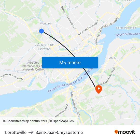 Loretteville to Saint-Jean-Chrysostome map