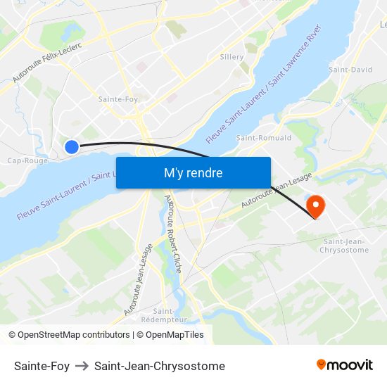 Sainte-Foy to Saint-Jean-Chrysostome map