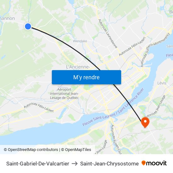 Saint-Gabriel-De-Valcartier to Saint-Jean-Chrysostome map