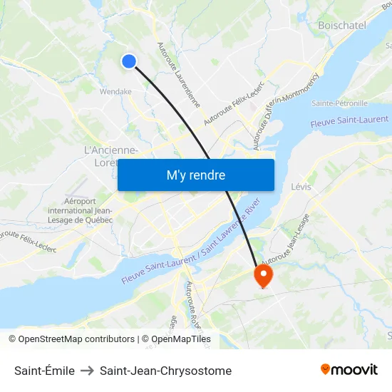 Saint-Émile to Saint-Jean-Chrysostome map