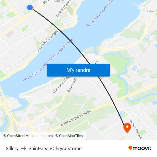 Sillery to Saint-Jean-Chrysostome map