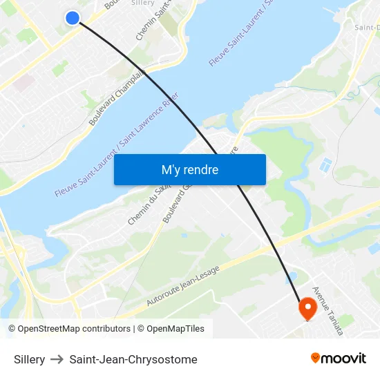 Sillery to Saint-Jean-Chrysostome map
