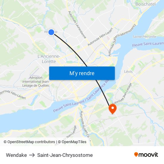 Wendake to Saint-Jean-Chrysostome map