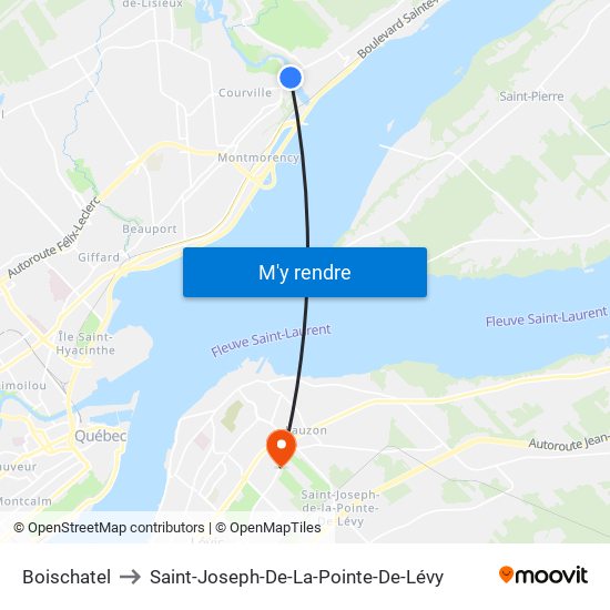 Boischatel to Saint-Joseph-De-La-Pointe-De-Lévy map