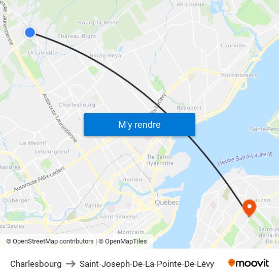 Charlesbourg to Saint-Joseph-De-La-Pointe-De-Lévy map