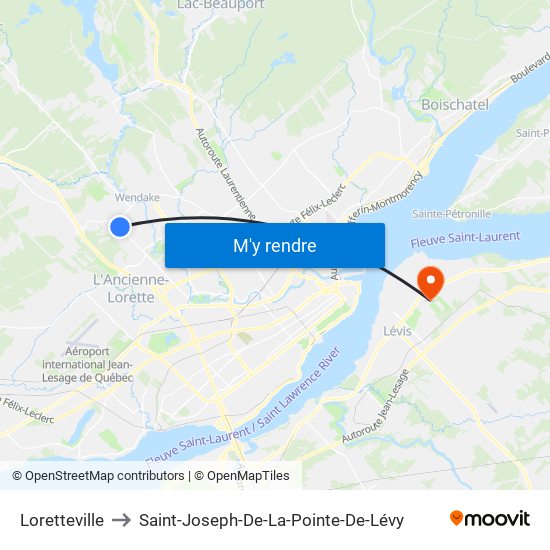 Loretteville to Saint-Joseph-De-La-Pointe-De-Lévy map