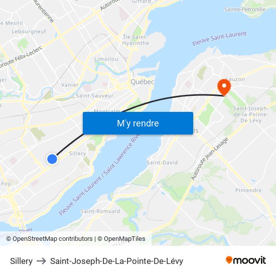 Sillery to Saint-Joseph-De-La-Pointe-De-Lévy map