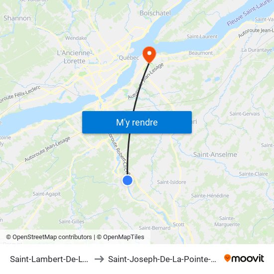 Saint-Lambert-De-Lauzon to Saint-Joseph-De-La-Pointe-De-Lévy map