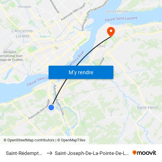 Saint-Rédempteur to Saint-Joseph-De-La-Pointe-De-Lévy map