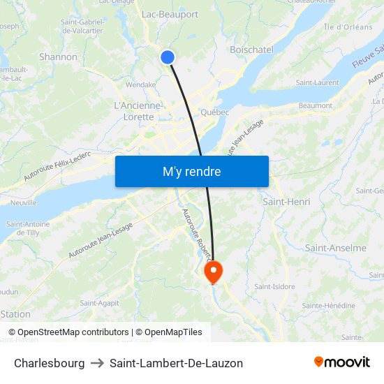 Charlesbourg to Saint-Lambert-De-Lauzon map