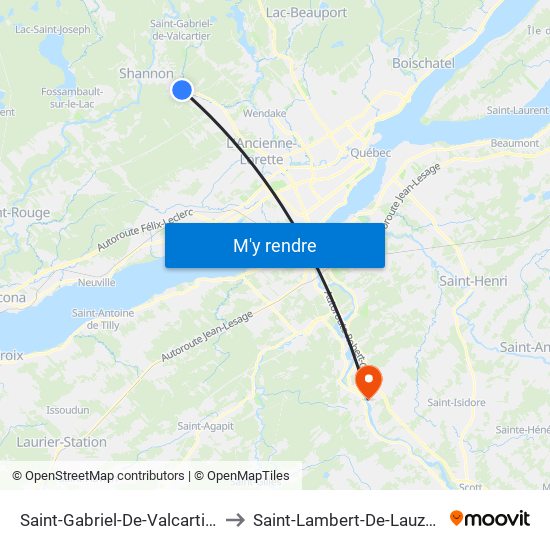 Saint-Gabriel-De-Valcartier to Saint-Lambert-De-Lauzon map