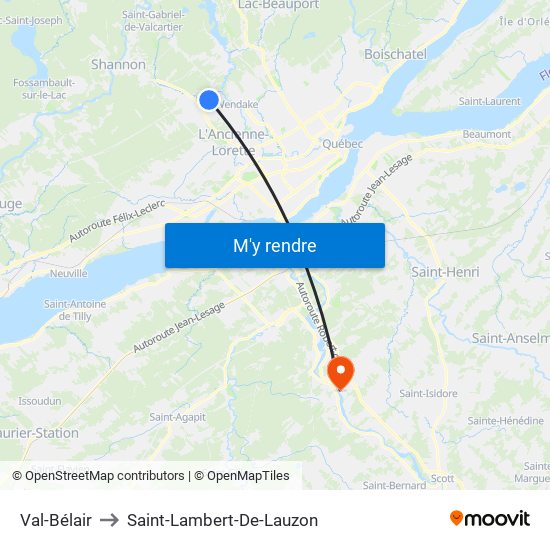 Val-Bélair to Saint-Lambert-De-Lauzon map