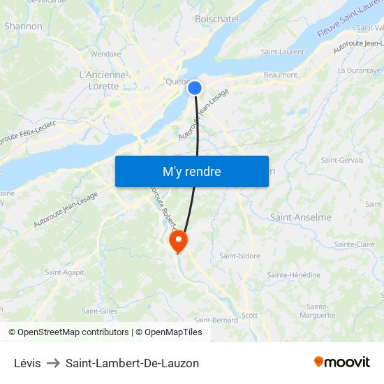 Lévis to Saint-Lambert-De-Lauzon map