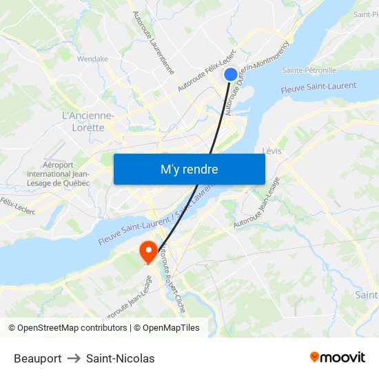 Beauport to Saint-Nicolas map