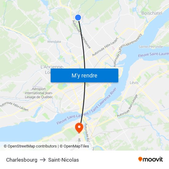 Charlesbourg to Saint-Nicolas map