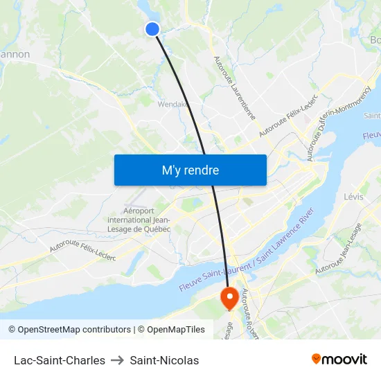 Lac-Saint-Charles to Saint-Nicolas map