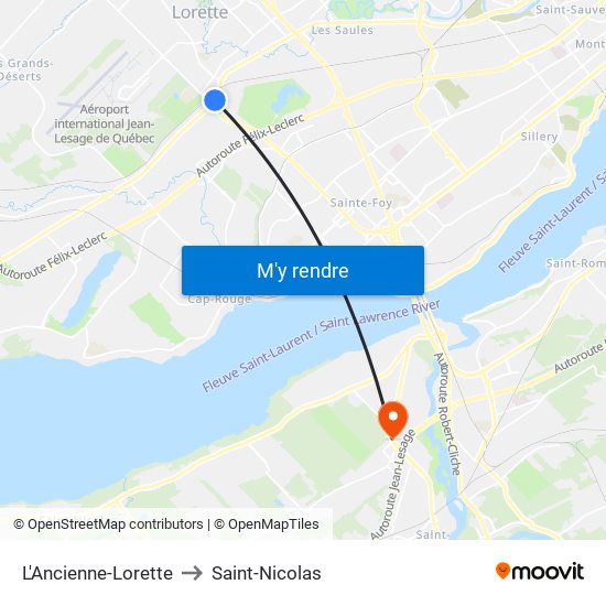 L'Ancienne-Lorette to Saint-Nicolas map