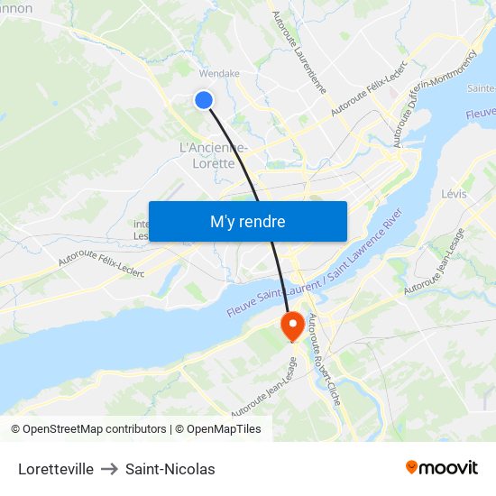 Loretteville to Saint-Nicolas map