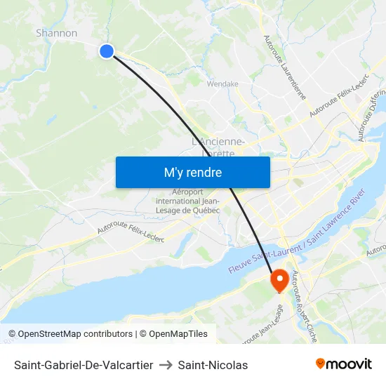 Saint-Gabriel-De-Valcartier to Saint-Nicolas map