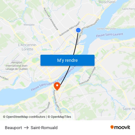 Beauport to Saint-Romuald map