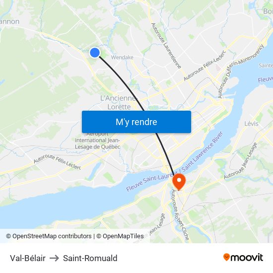 Val-Bélair to Saint-Romuald map