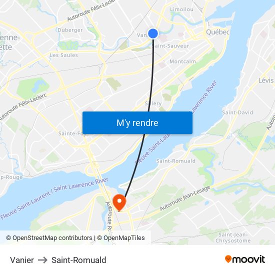 Vanier to Saint-Romuald map