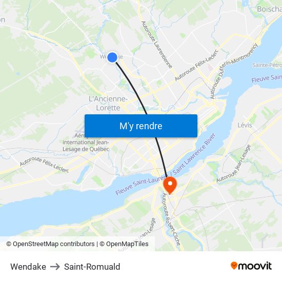 Wendake to Saint-Romuald map