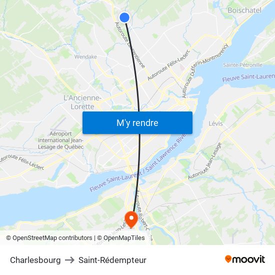 Charlesbourg to Saint-Rédempteur map