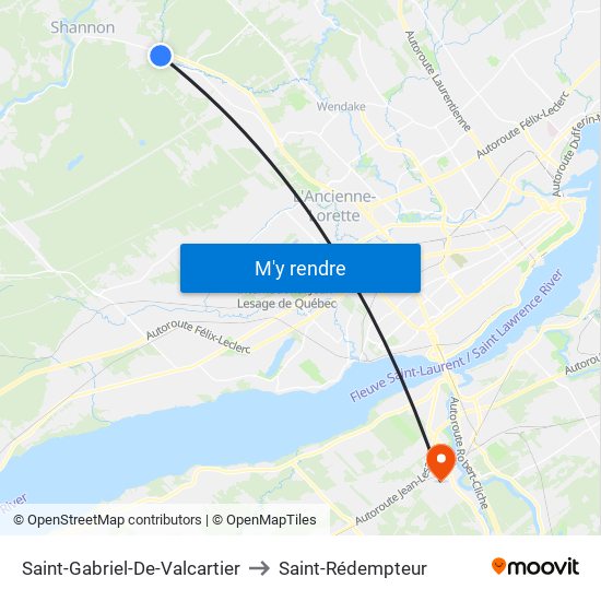 Saint-Gabriel-De-Valcartier to Saint-Rédempteur map