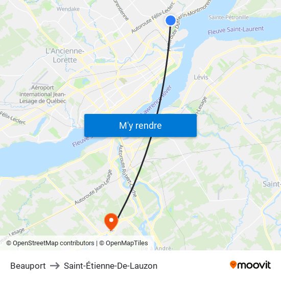 Beauport to Saint-Étienne-De-Lauzon map