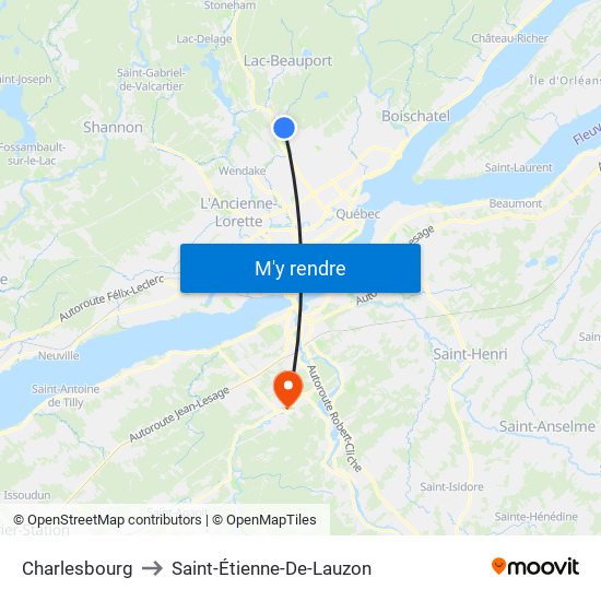 Charlesbourg to Saint-Étienne-De-Lauzon map