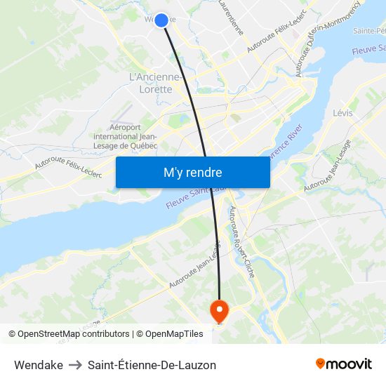 Wendake to Saint-Étienne-De-Lauzon map