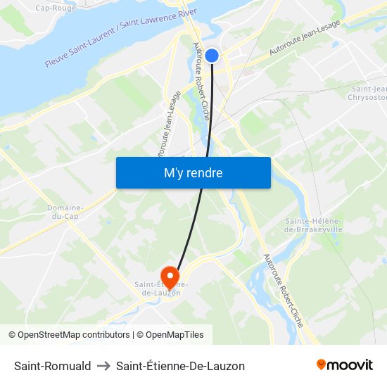 Saint-Romuald to Saint-Étienne-De-Lauzon map