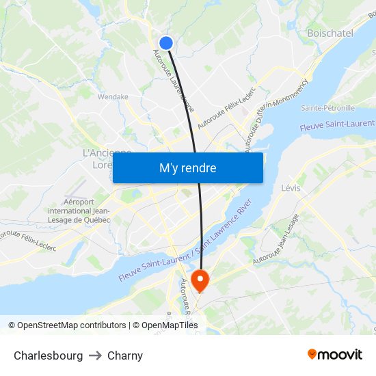 Charlesbourg to Charny map